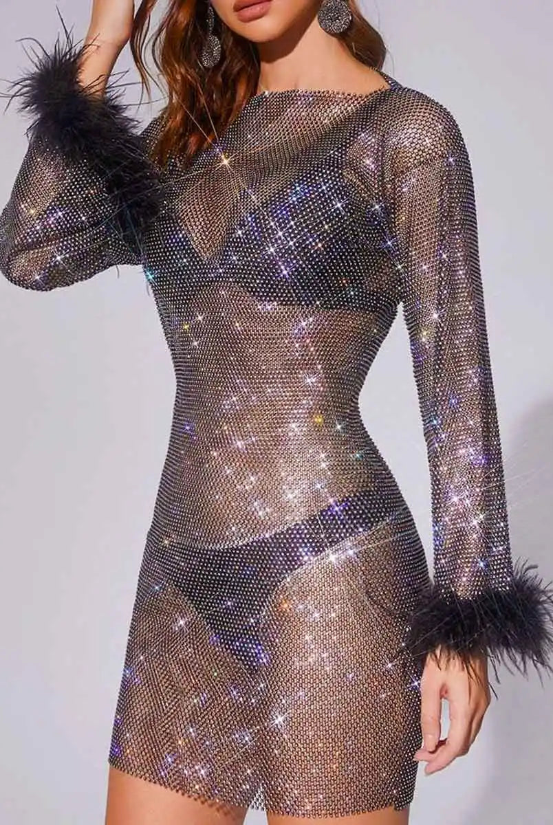 Sparkly Feather Mini Dress
