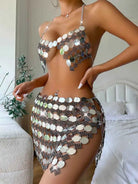 Silver Sequin Bra Top & Skirt