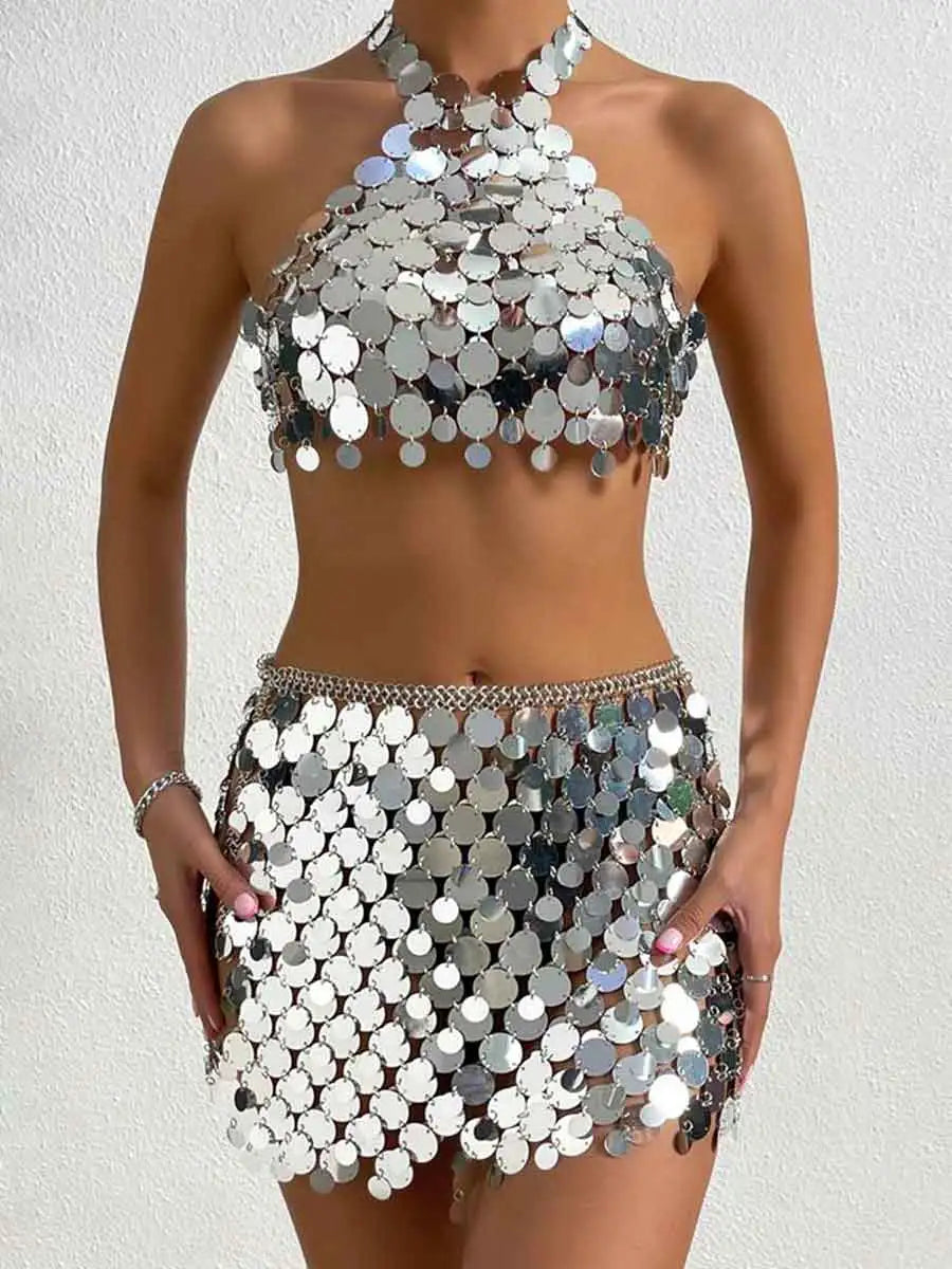 Two Piece Silver Sequin Set
