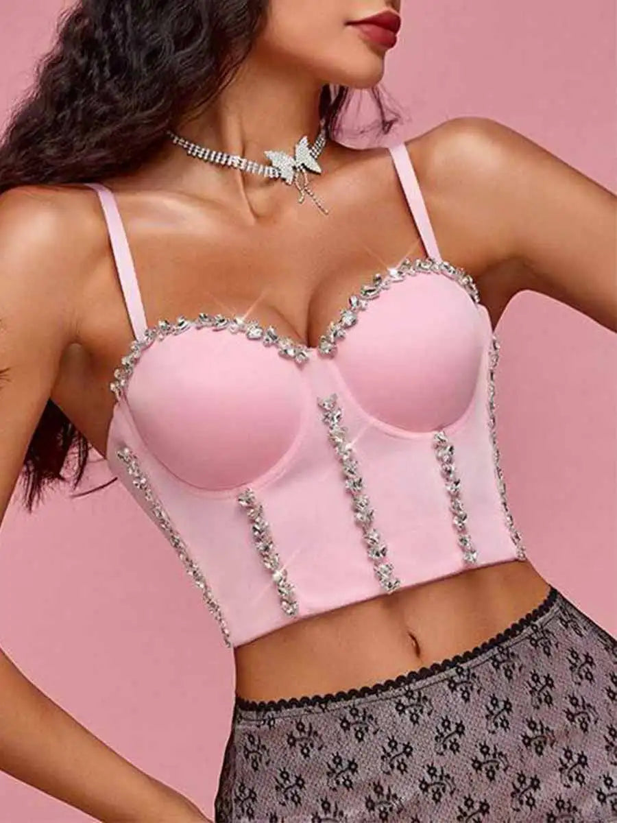 Stylish Pink Rhinestone Bra Top