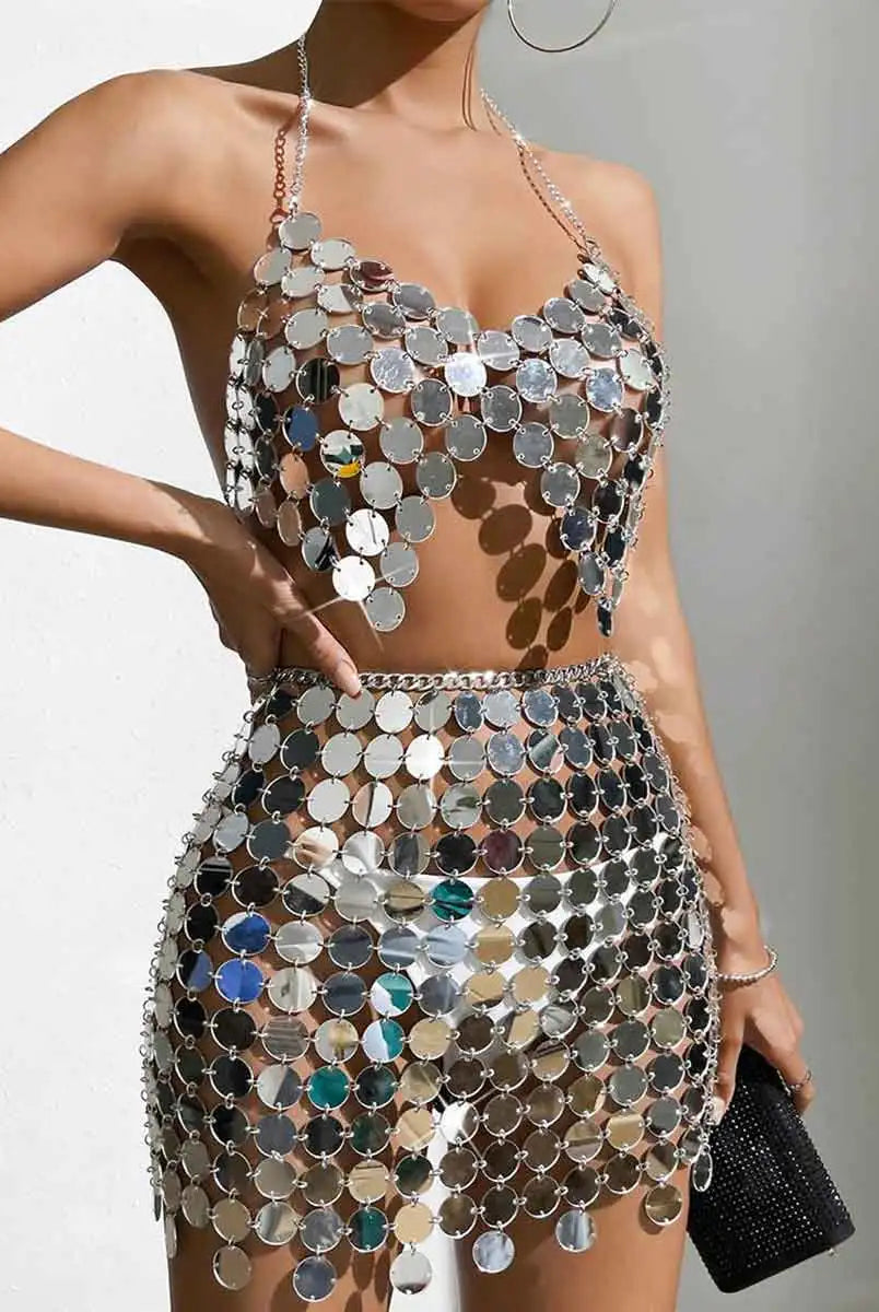 disco skirt silver set