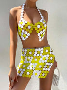 White & Yellow Sequin Skirt Set