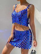 Blue Sequin Bra Top & Skirt