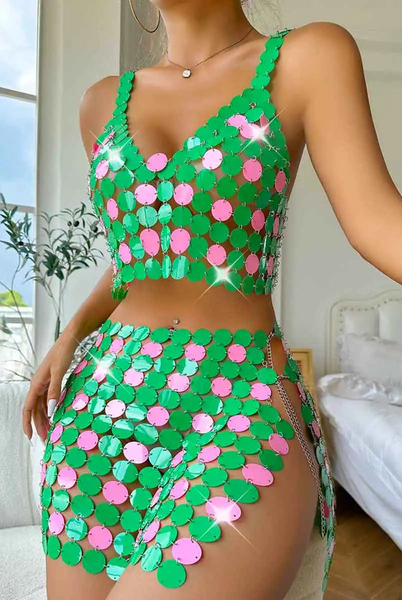 Green Sequin Two-Piece Set