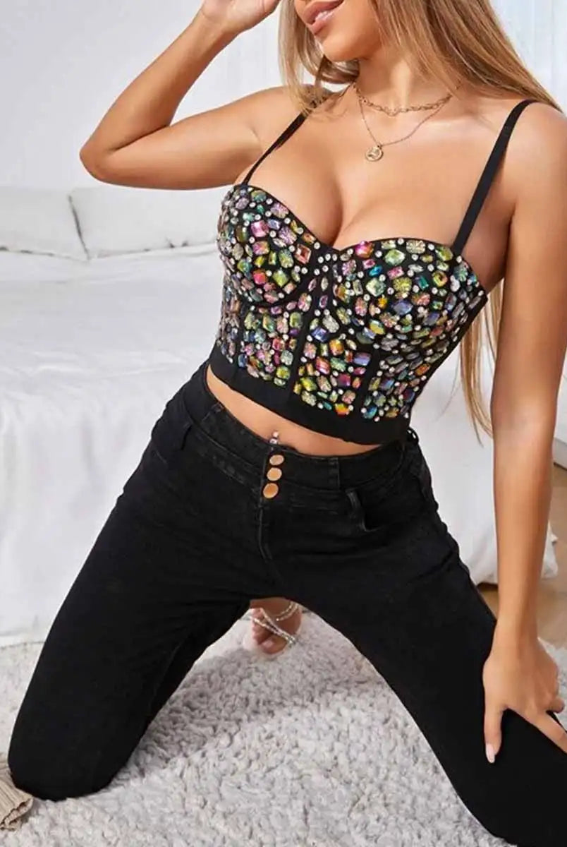 Disco Crystal Bra: Rainbow Rhinestones
