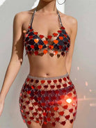 Red Heart Sequin Halter & Mini Skirt