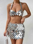 Silver Sequin Mini Skirt Set