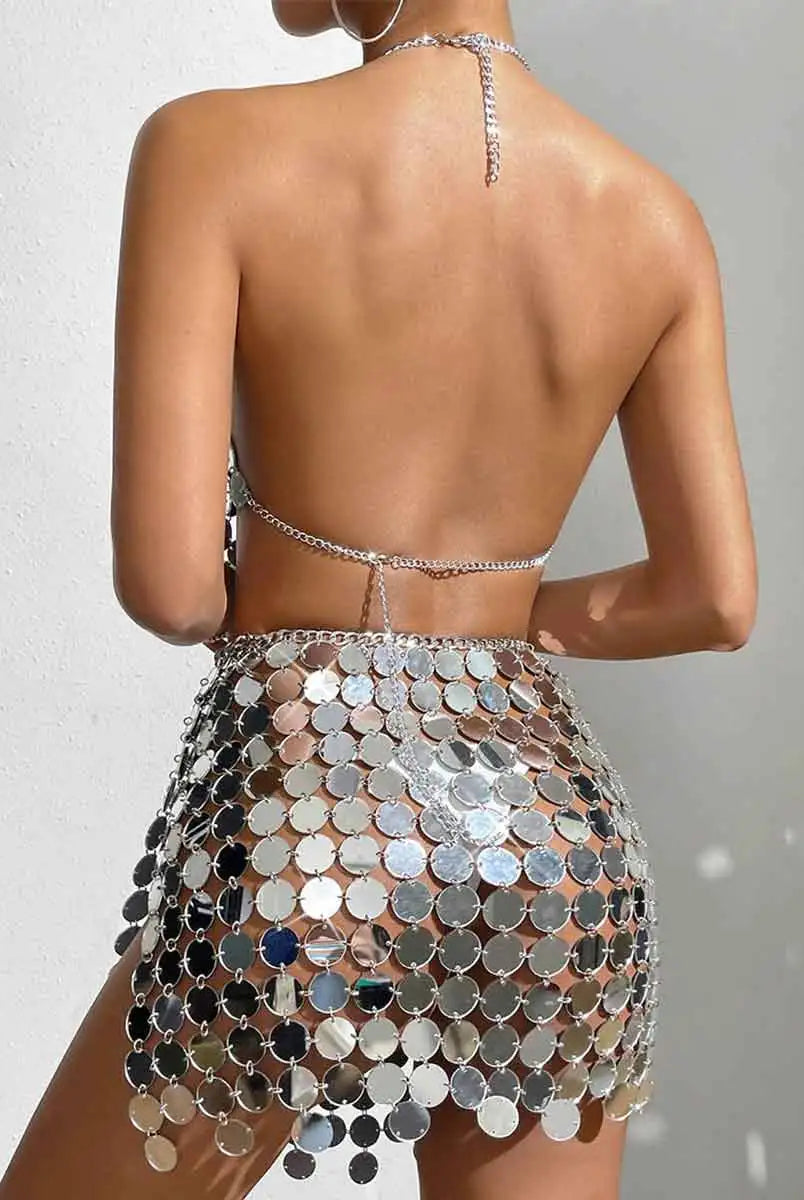 silver disco skirt set