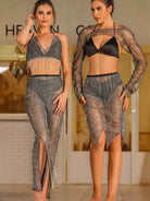 dazzlin crystal mesh pants set