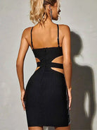 Rhinestone Cut Out Dress - Sling Wrap Black Mini Dress