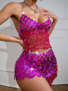 pink sparkly bra mini skirt set