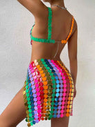 Rainbow Sequin Two Piece Set - Middle Skirt + Bra Top