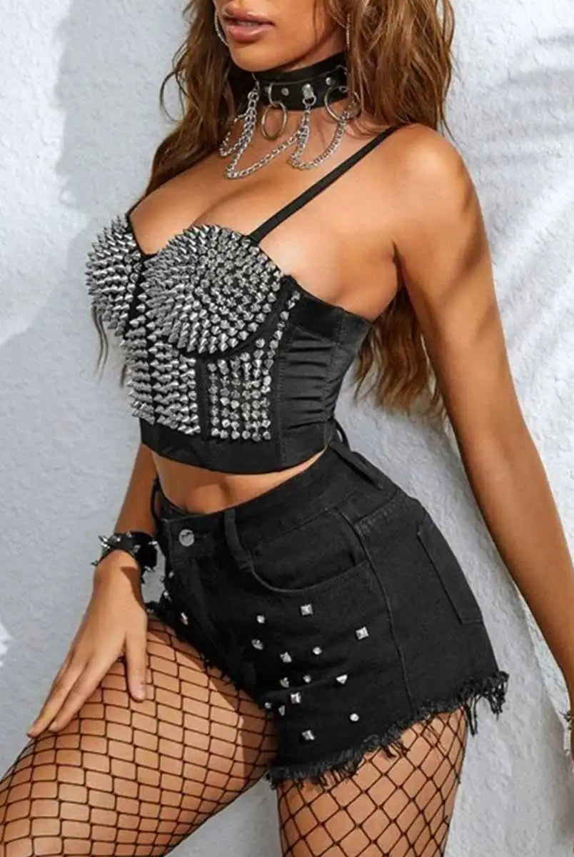 Black Rhinestone Bustier Top