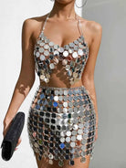 sequin disco skirt set