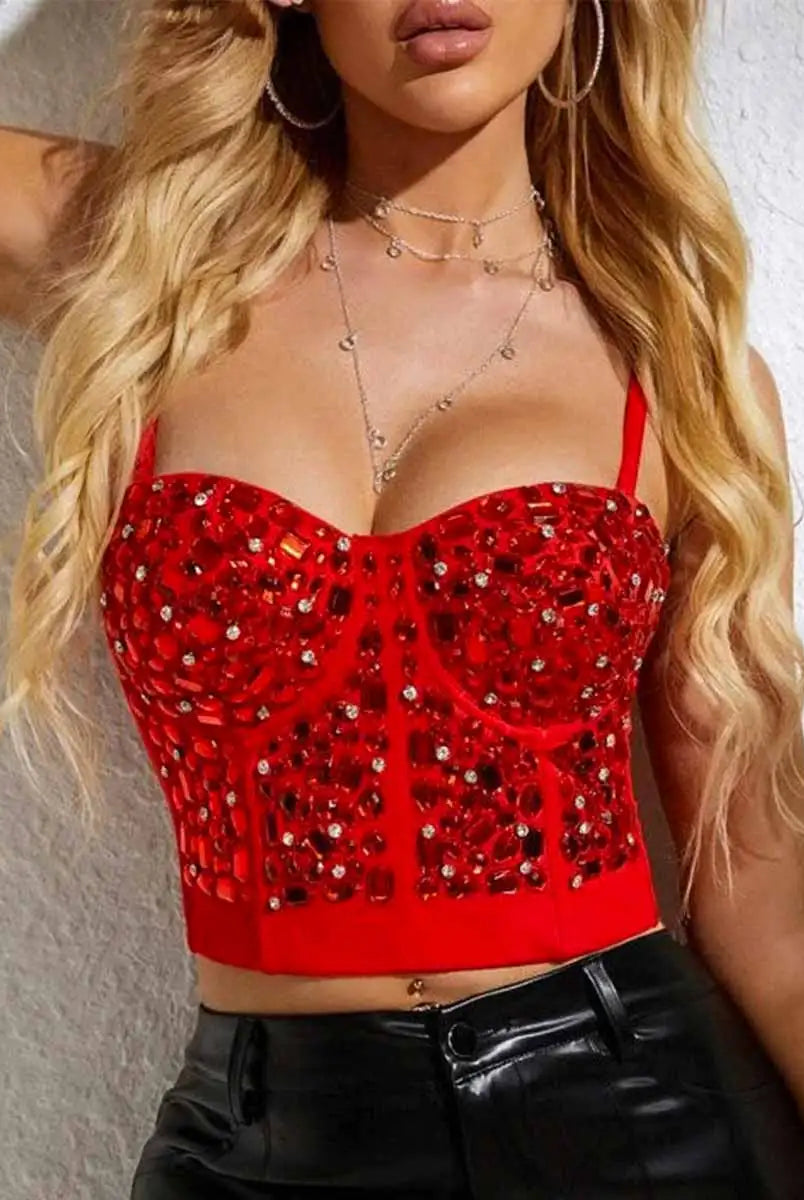 Sparkly Rhinestone Red Bra