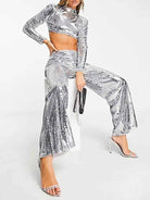 silver sequin pant set