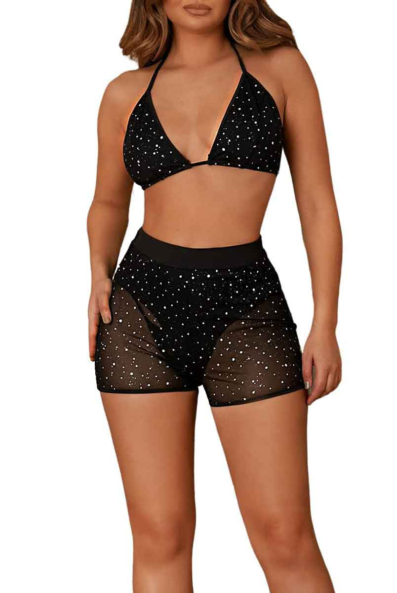 Halter Bra & Rhinestone Shorts