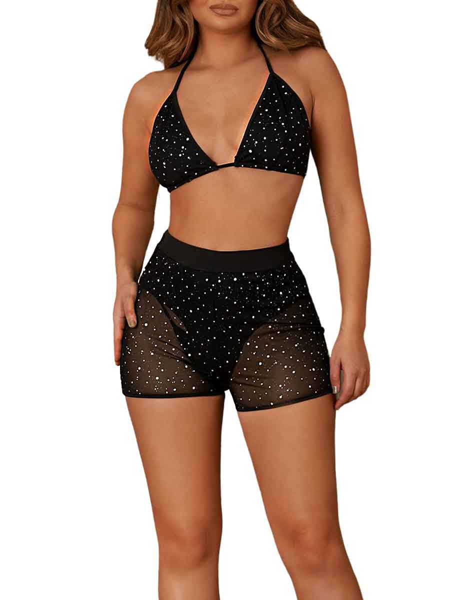 Halter Bra & Rhinestone Shorts