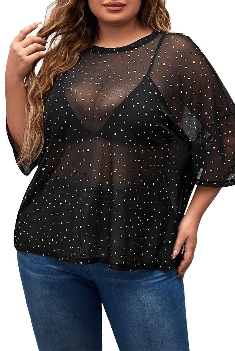 Oversized rhinestone crew neck shirt