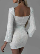 Long Sleeve Silver Sequin Dress
