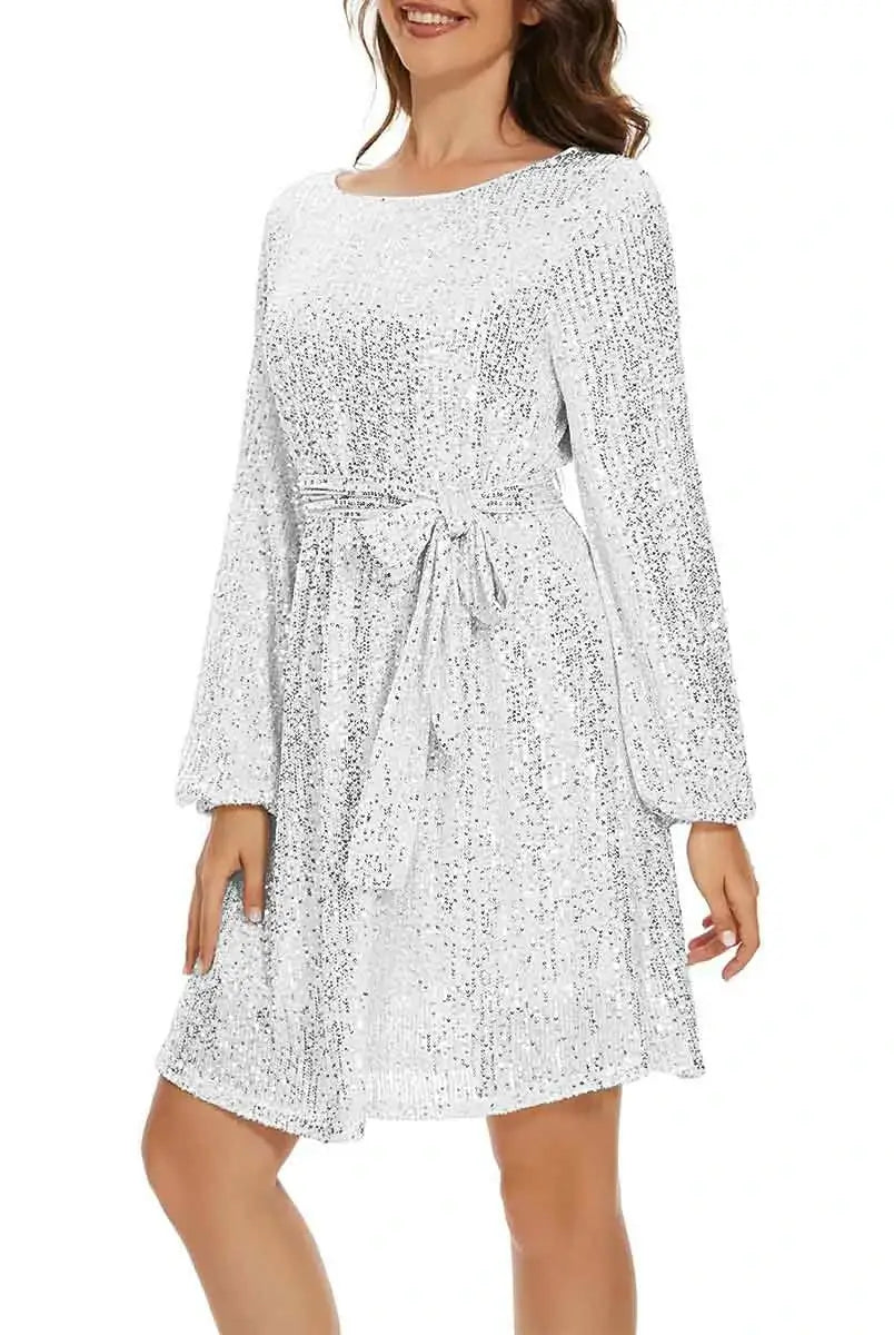 Sparkly White Long Sleeve Dress