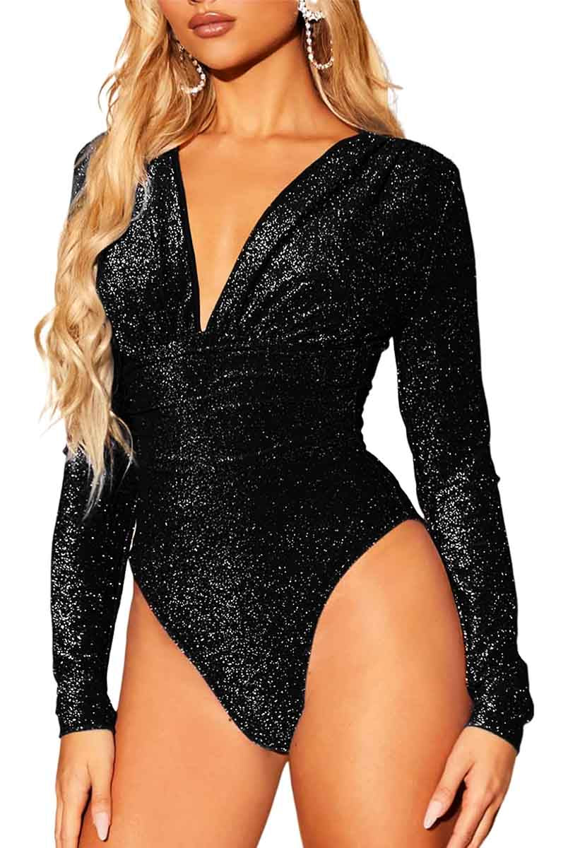 long sleeve black sequin bodysuit