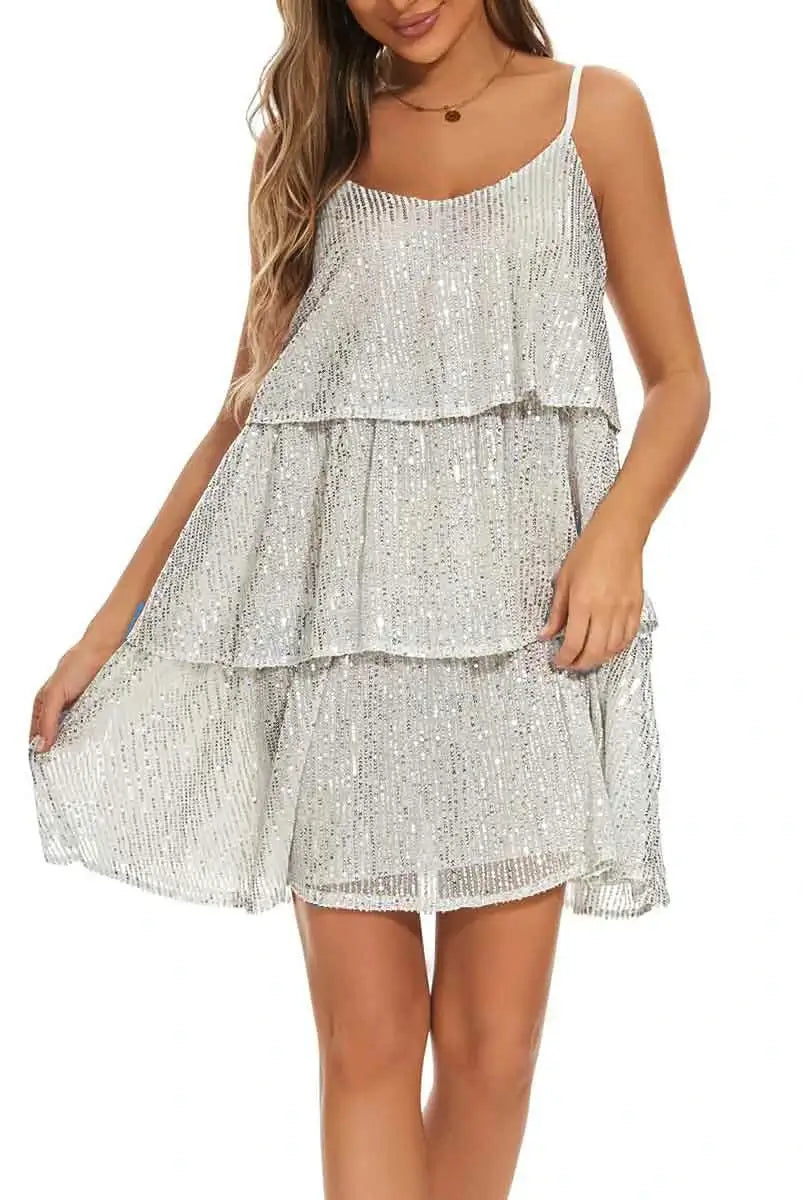 silver white sparkly slip dress