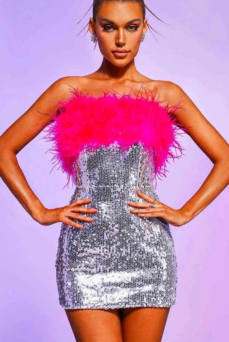 silver sequin tube dress