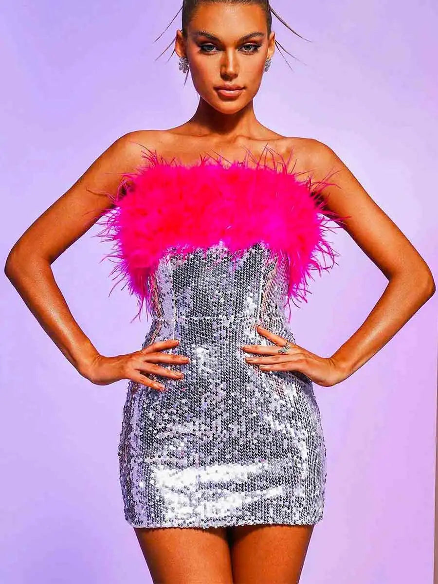 silver sequin tube dress