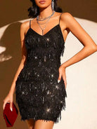 Black Sequin Fringe Dress