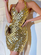 Gold Sequin Halter Dress