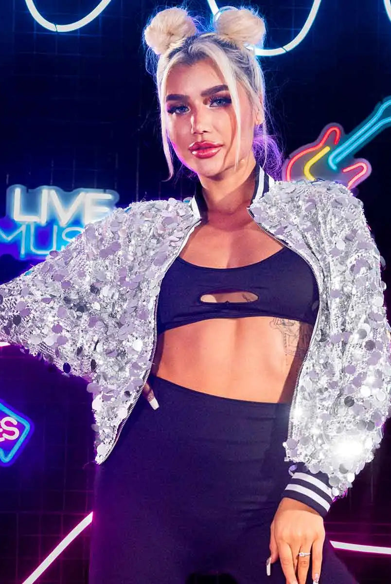 Silver Sequin Jacket For Women