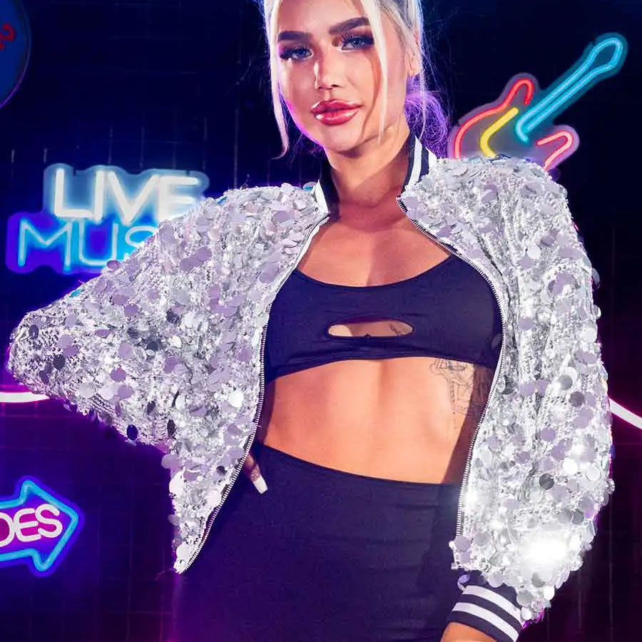 Silver Sequin Jacket For Women
