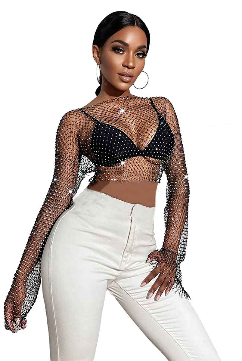 rhinestone mesh shirt