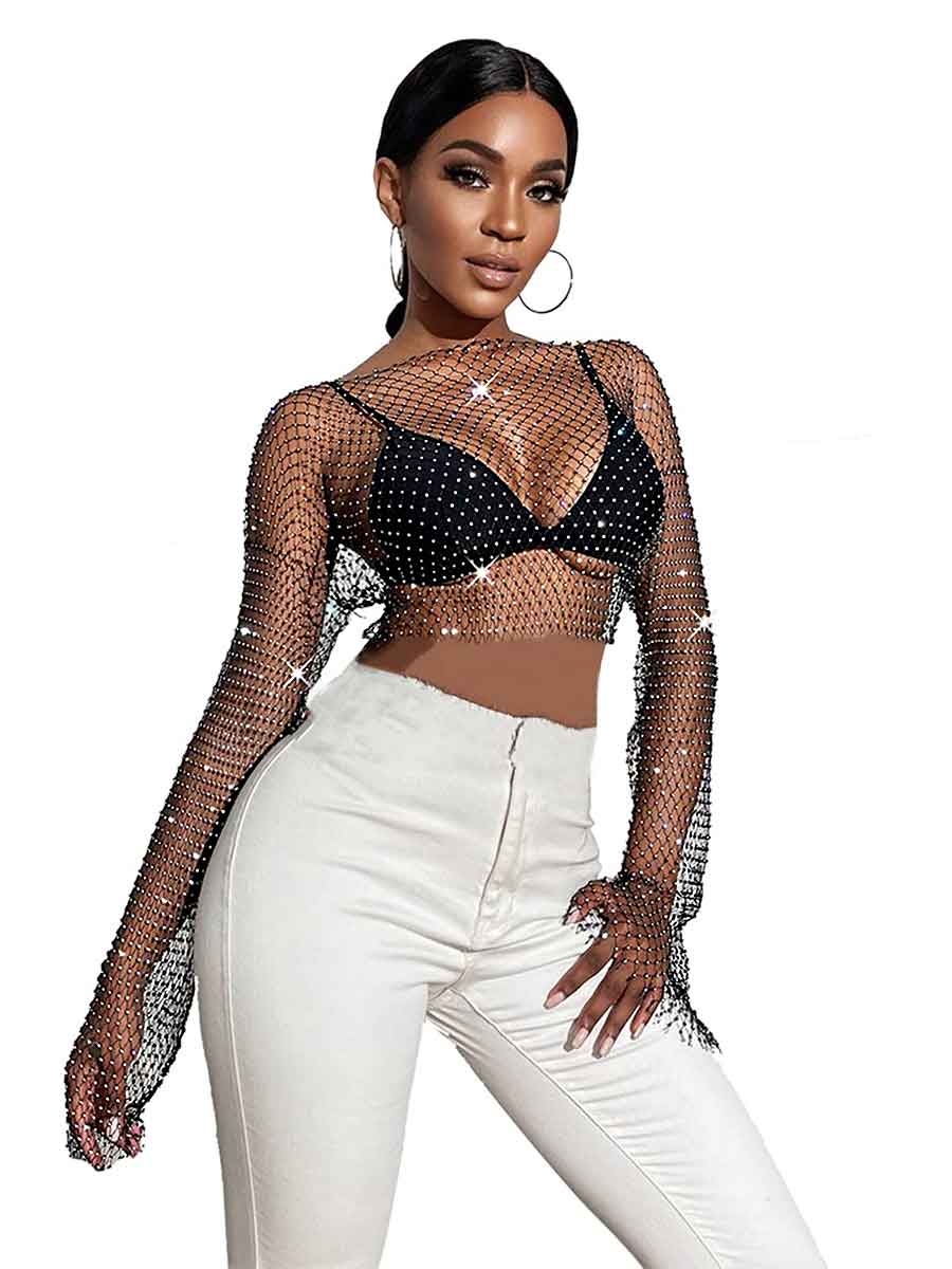 rhinestone mesh shirt