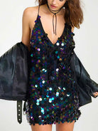 Black Sequin Deep V Dress