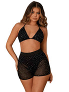Black Rhinestone Suit - Halter Bra + High Waist Shorts