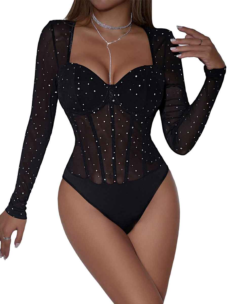 black rhinestone bodysuit