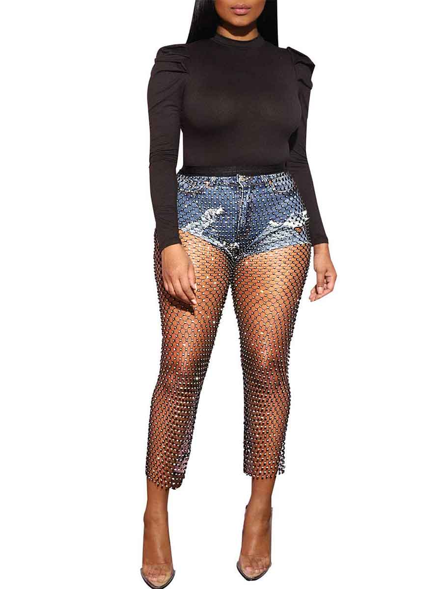 sheer rhinestone pants