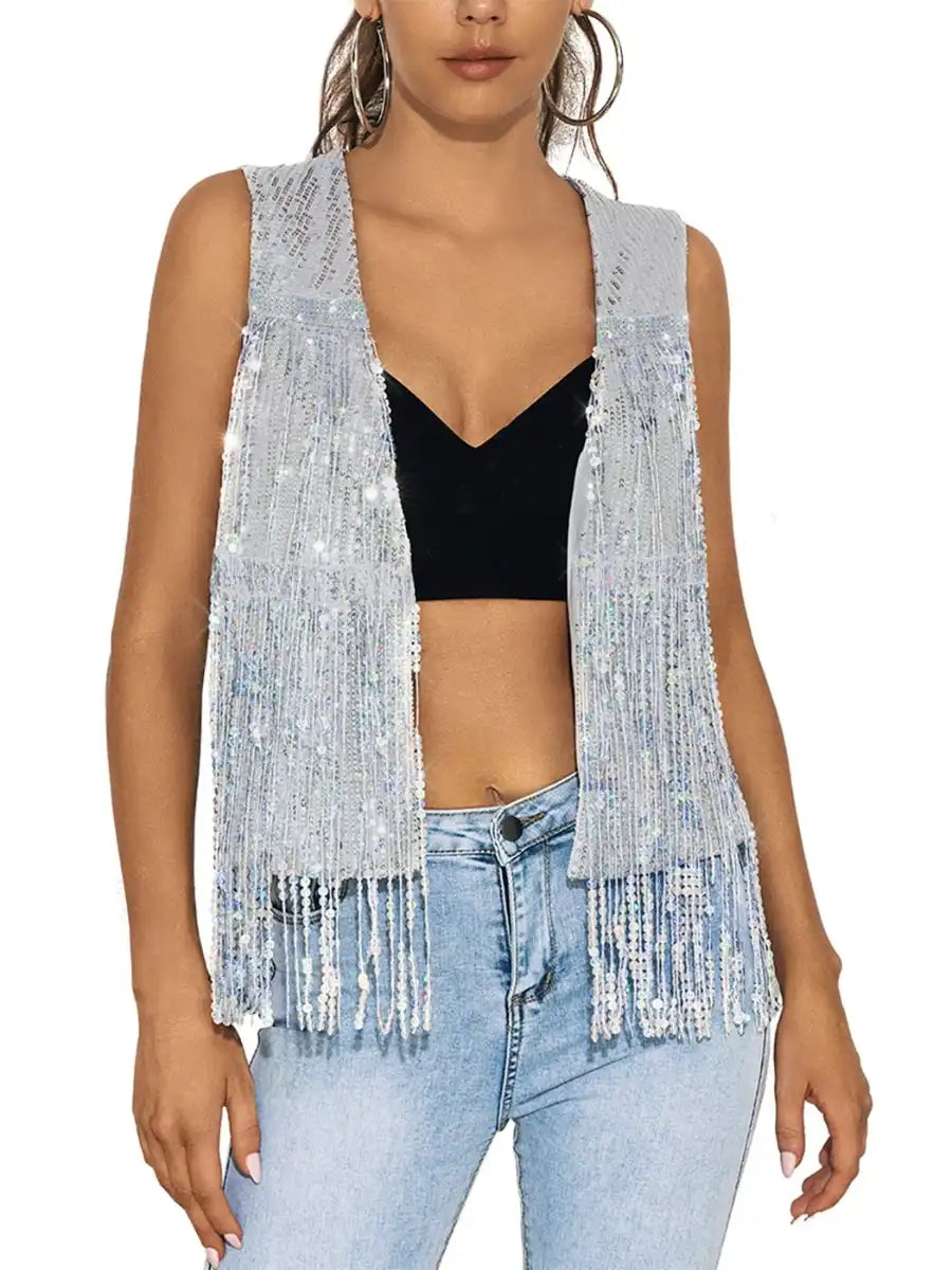 sequin fringe vest