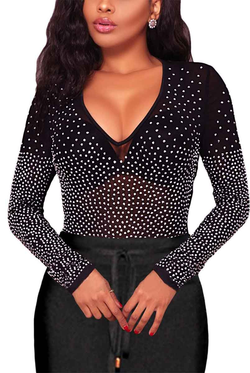 mesh rhinestone shirt