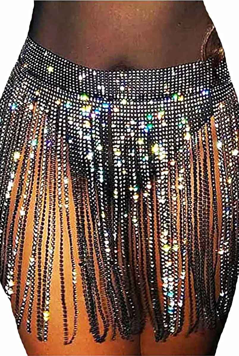 black rhinestone fringe skirt