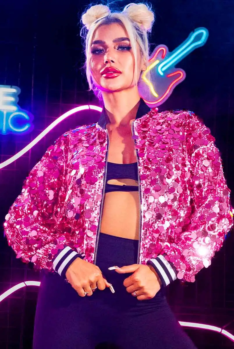 Stylish Pink Sequin Jacket