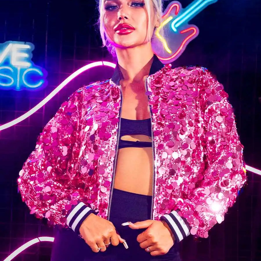 Stylish Pink Sequin Jacket
