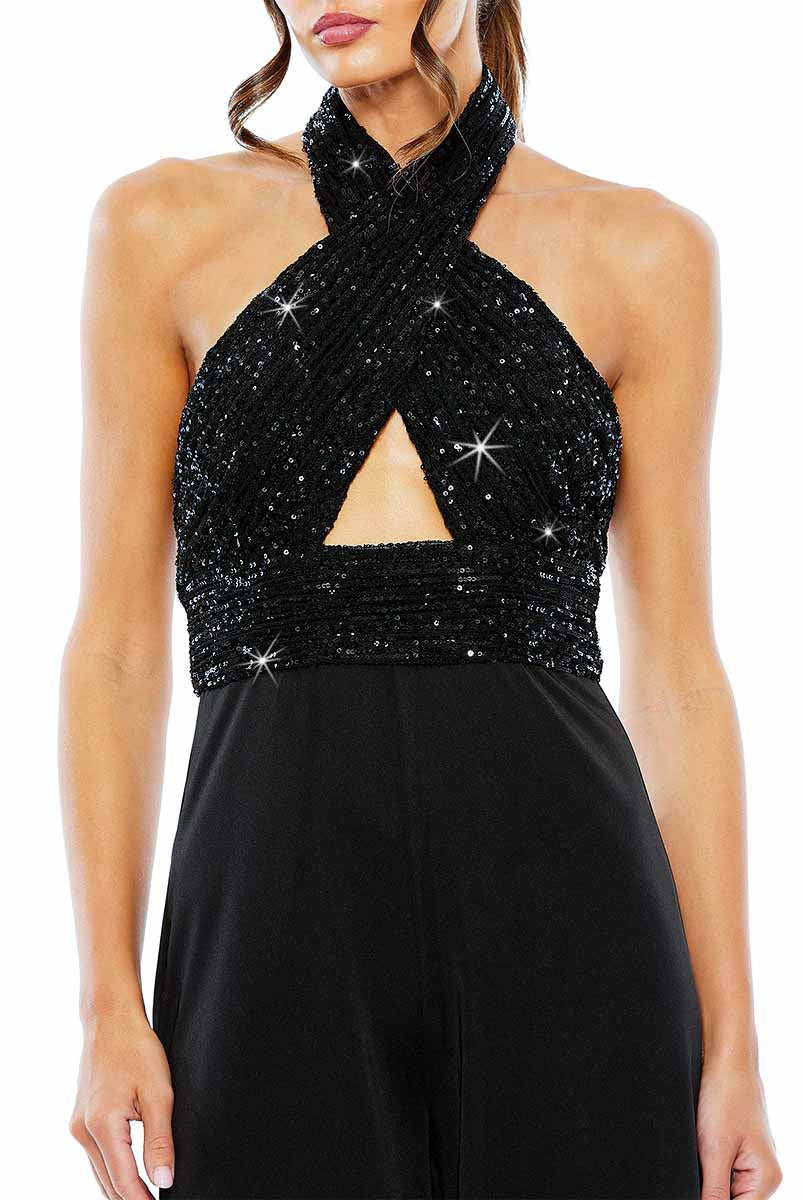 sequin halter jumpsuit