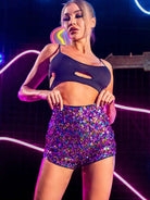 Purple Sequin Mini Shorts