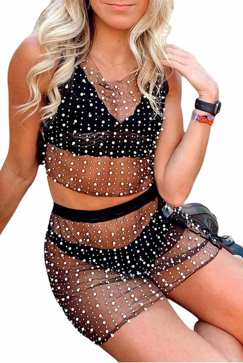 Pearl and Rhinestone Mesh Set