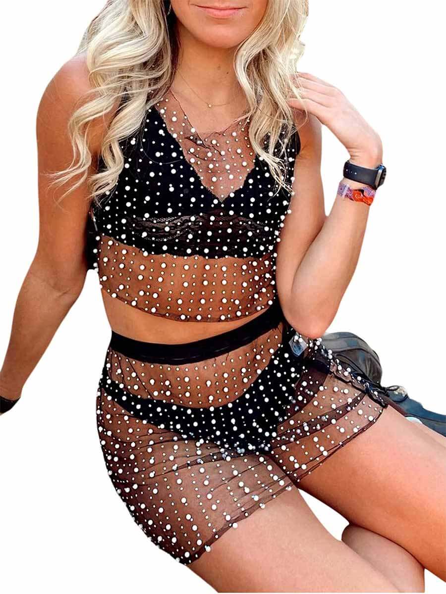 Pearl and Rhinestone Mesh Set