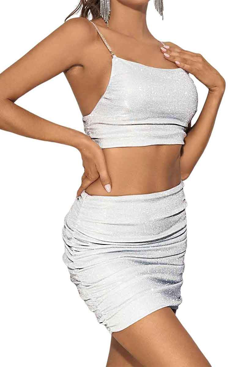 White Rhinestone Two-Piece Set