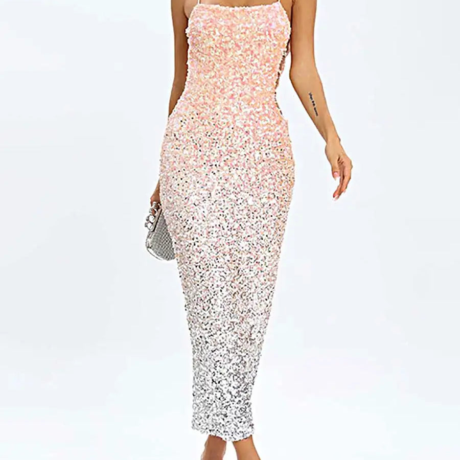 Ombre Pink Sequin Midi Dress